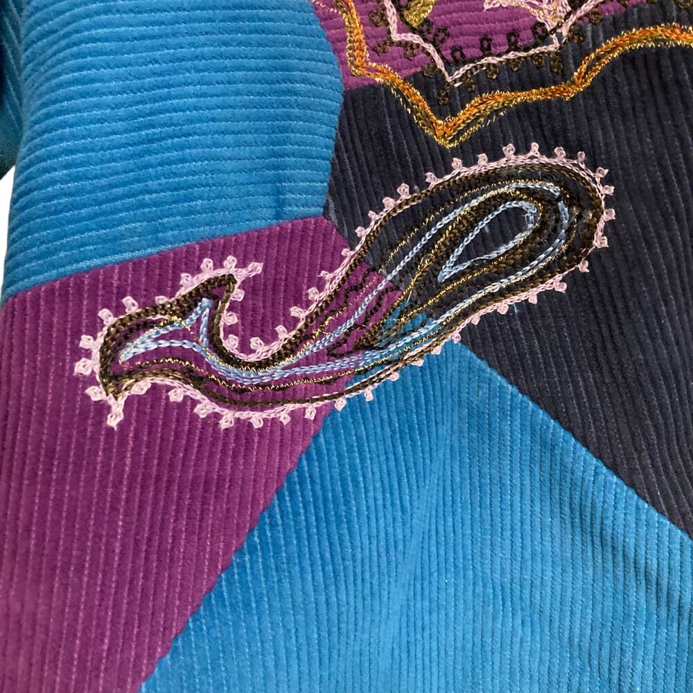 Vintage Y2K Julia Kim Blue Purple Corduroy Paisley Patchwork Blazer Size Medium - Picture 15 of 16
